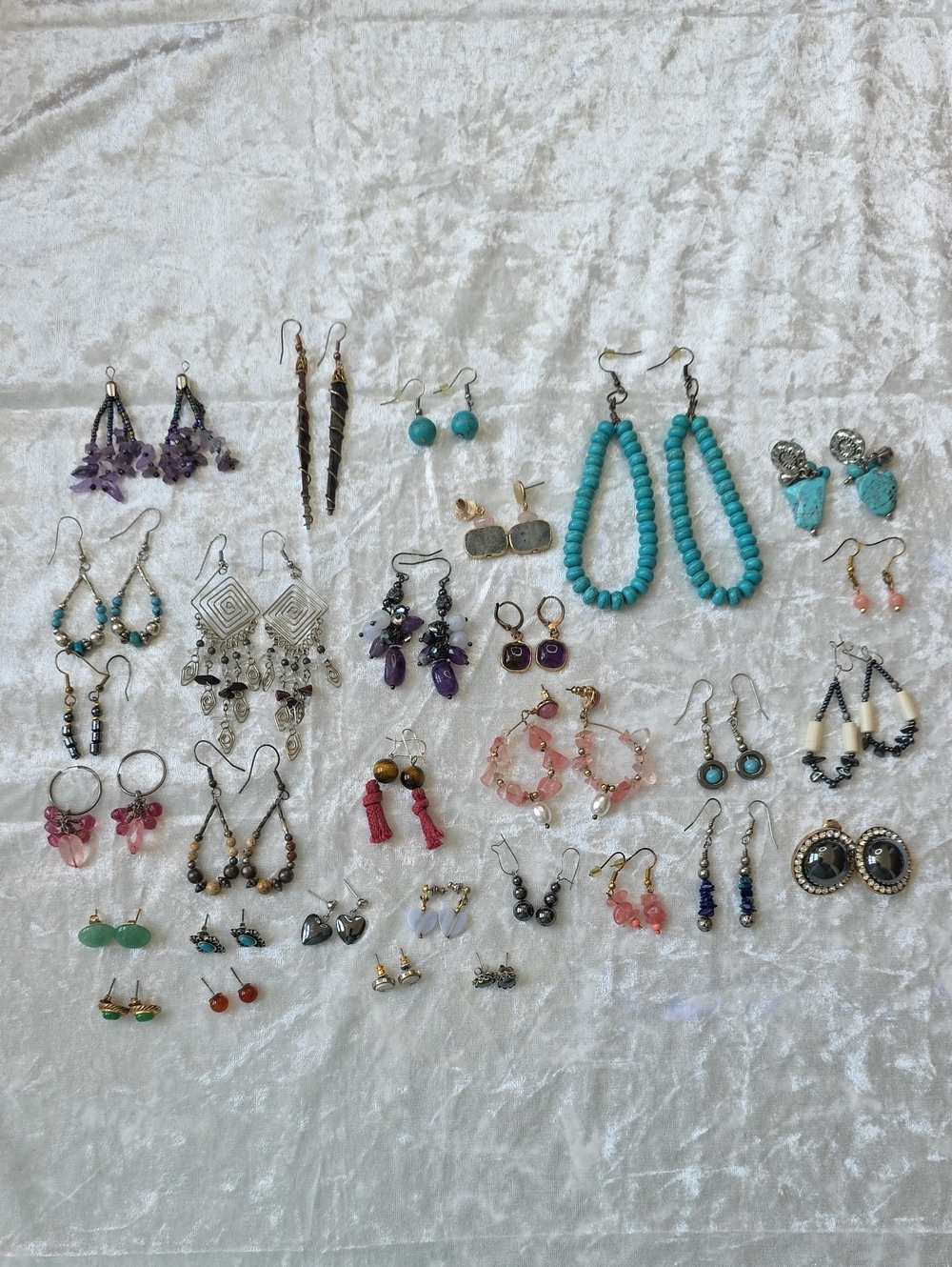 Lot Of 30 Pair Natural Gemstone Boho-chic, Feminine Earrings
